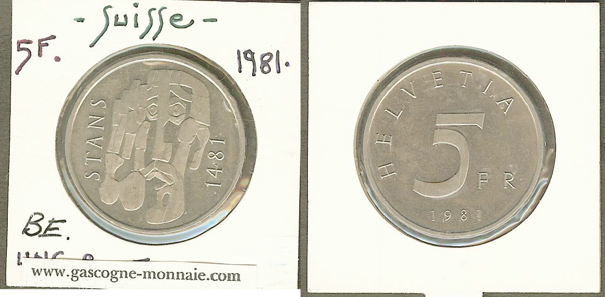 Switzerland 5 francs 1981 BU